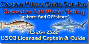 Captain Mike's Guide Service offers guided fishing trips around the Galveston Bay area. Captain Mike also offers sightseeing/wildlife cruises around the Galveston Bay or sunset cruises around the Kemah and Clear Lake areas.